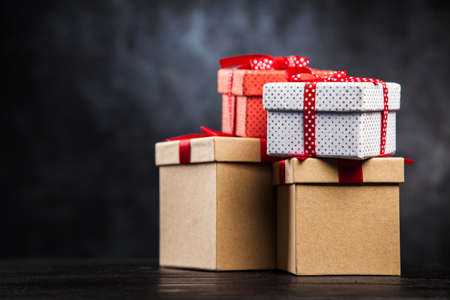 Gift boxes on dark backgroundの写真素材