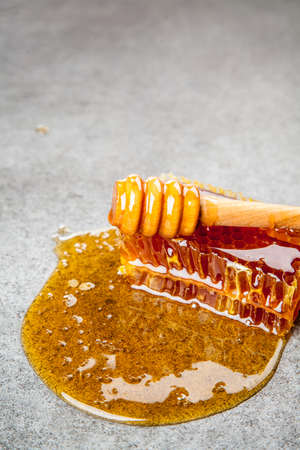 Honeycomb on grey backgroundの写真素材