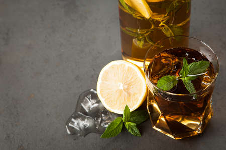 Ice tea with lemon and mintの写真素材