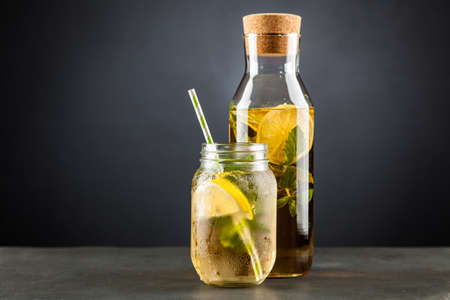 Ice tea with lemon and mintの写真素材