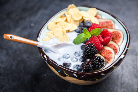 Delicious blueberry and fig yoghurtの写真素材