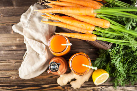 Fresh organic carrot juiceの写真素材