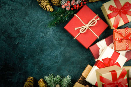 Christmas presents on dark background