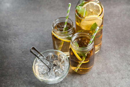 Ice tea with lemon and mintの写真素材