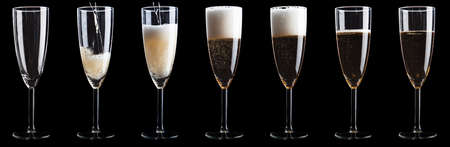 Set of empty to full Champagne glassesの写真素材