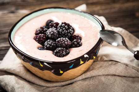 Vegan nice cream with banana and berriesの写真素材