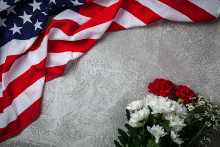 USA flag on grey backgroundの写真素材