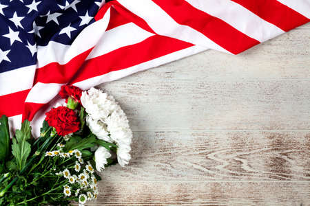 USA flag on wood backgroundの写真素材