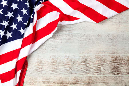 USA flag on wood backgroundの写真素材