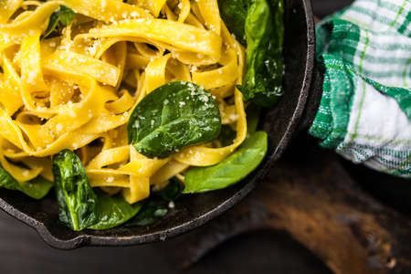 Spinach tagliatelle pastaの写真素材