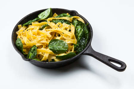 Spinach tagliatelle pastaの写真素材