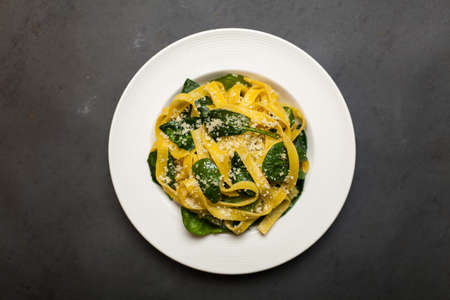 Spinach tagliatelle pastaの写真素材
