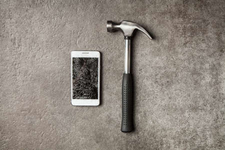 Smartphone with broken screenの写真素材