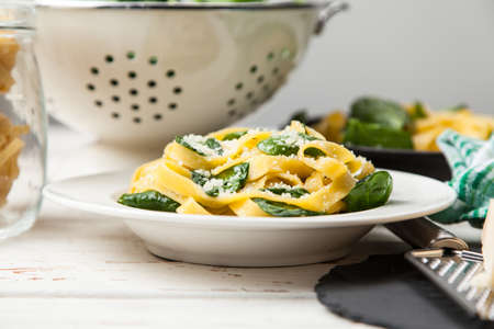 Spinach tagliatelle pastaの写真素材