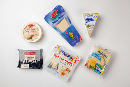 Assortment of cheese in original packagingのeditorial素材