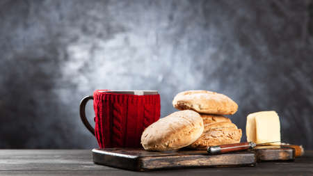 Homemade buns on dark background