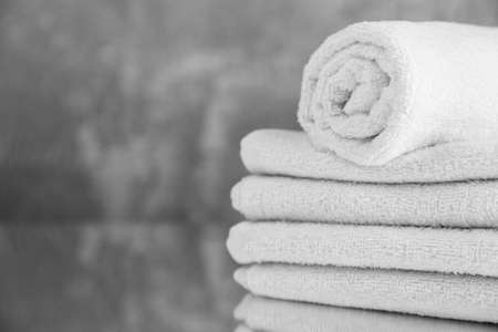 Pile of white towelsの写真素材