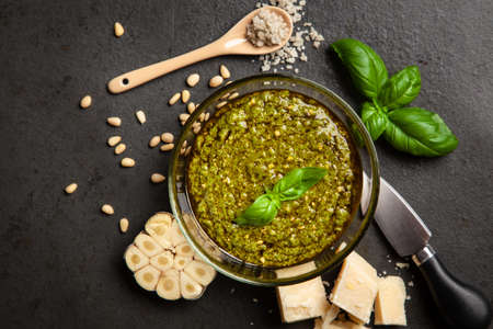 Pesto sauce in a bowlの写真素材