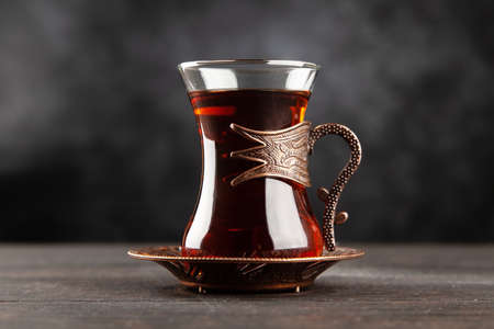Turkish tea in a traditional glassの写真素材