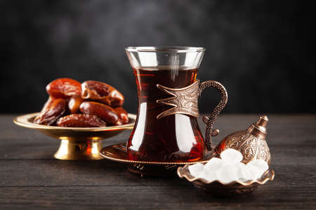 Turkish tea in a traditional glassの写真素材