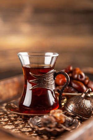 Turkish tea in a traditional glassの写真素材