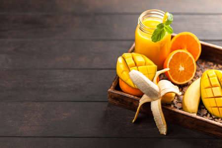 Assortment of green detox and fruit smoothiesの写真素材