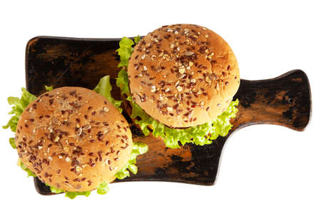 Delicious grilled hamburgers isolated on white backgroundの写真素材