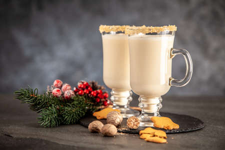 Traditional eggnog for Christmasの写真素材