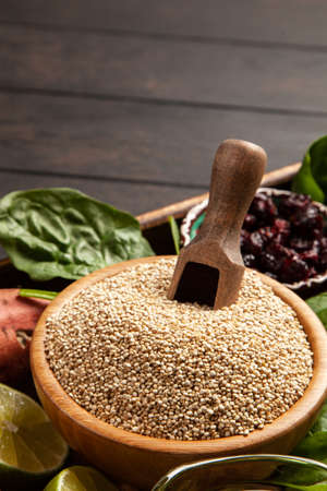 Raw quinoa seeds in a bowlの写真素材