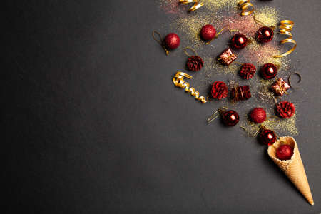 Christmas background with ice-cream conesの写真素材