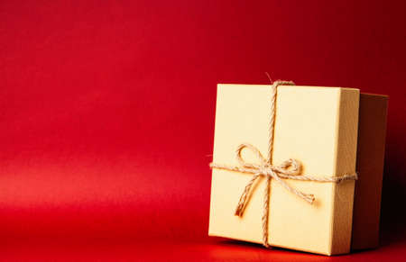 Gift boxes on red backgroundの写真素材