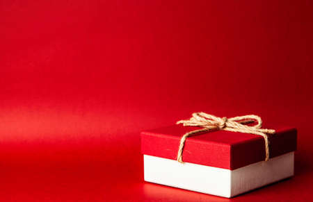 Gift boxes on red backgroundの写真素材