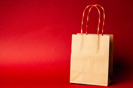 Gift boxes on red backgroundの写真素材