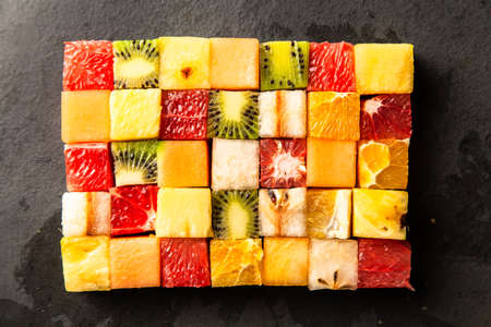 Fruit cube on white backgroundの写真素材