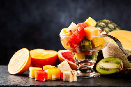 Fruit cube on white backgroundの写真素材