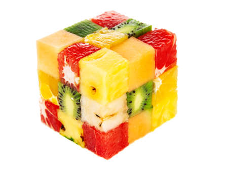 Fruit cube on white backgroundの写真素材