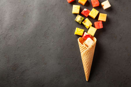 Fruit cube on white backgroundの写真素材