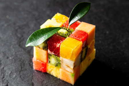 Fruit cube on white backgroundの写真素材