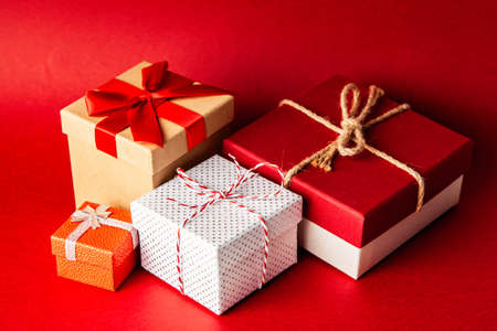 Gift boxes on red background