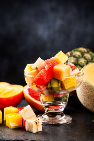 Fruit cube on white backgroundの写真素材