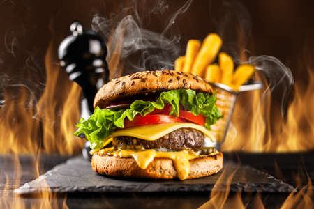 Delicious grilled burgersの写真素材