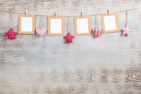 Hearts on wooden backgroundの写真素材