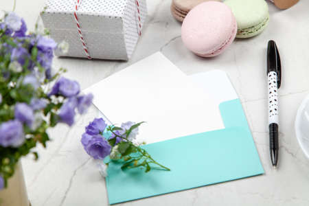 Writing a postcardの写真素材