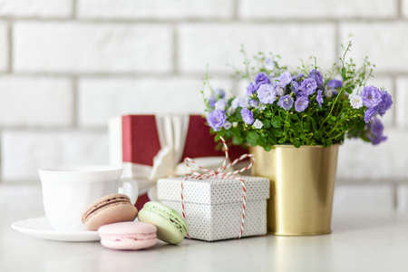 Gift boxes and flowersの写真素材