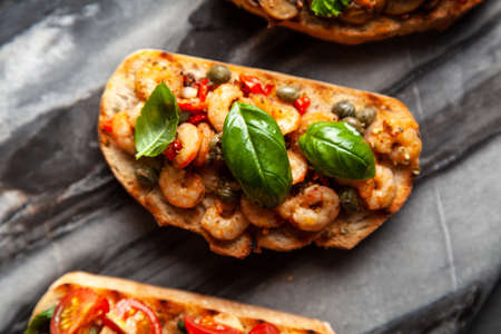 Traditional Italian bruschettasの写真素材
