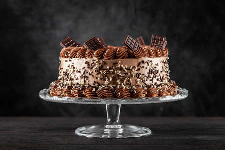 Chocolate cake on dark backgroundの写真素材