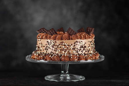 Chocolate cake on dark backgroundの写真素材