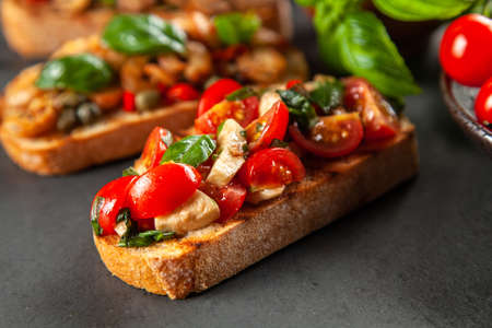 Traditional Italian bruschettasの写真素材