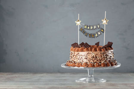 Chocolate cake on dark backgroundの写真素材
