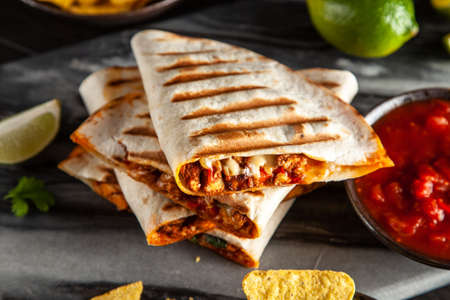 Chicken quesadillas with paprika and cheeseの写真素材